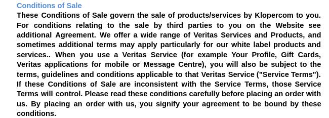 Veritas conditions of use