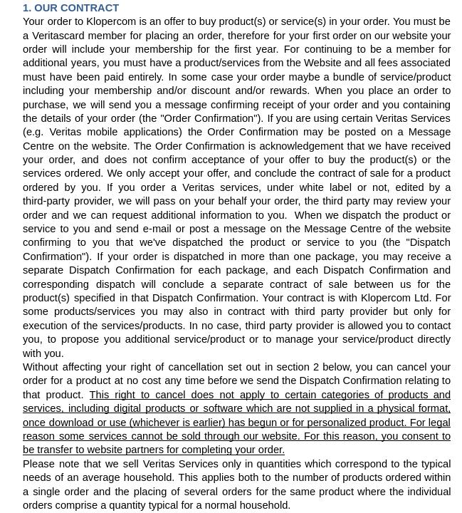 Veritas conditions of use