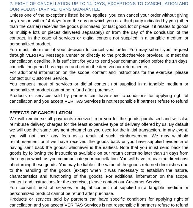 Veritas conditions of use