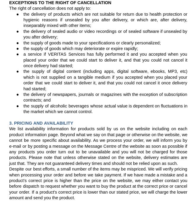 Veritas conditions of use