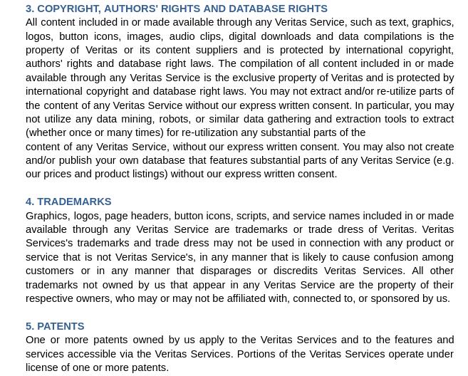 Veritas conditions of use