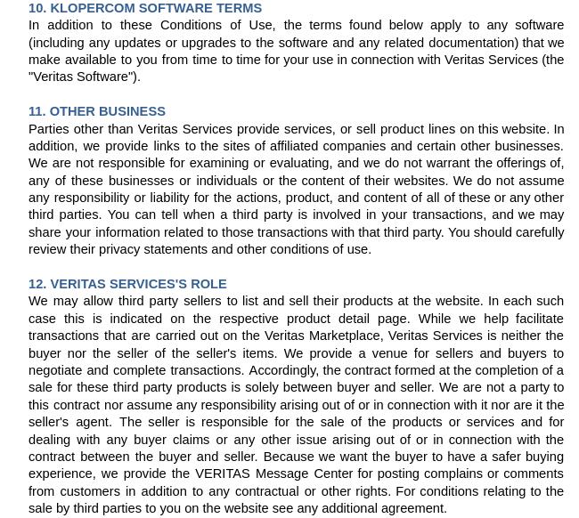 Veritas conditions of use