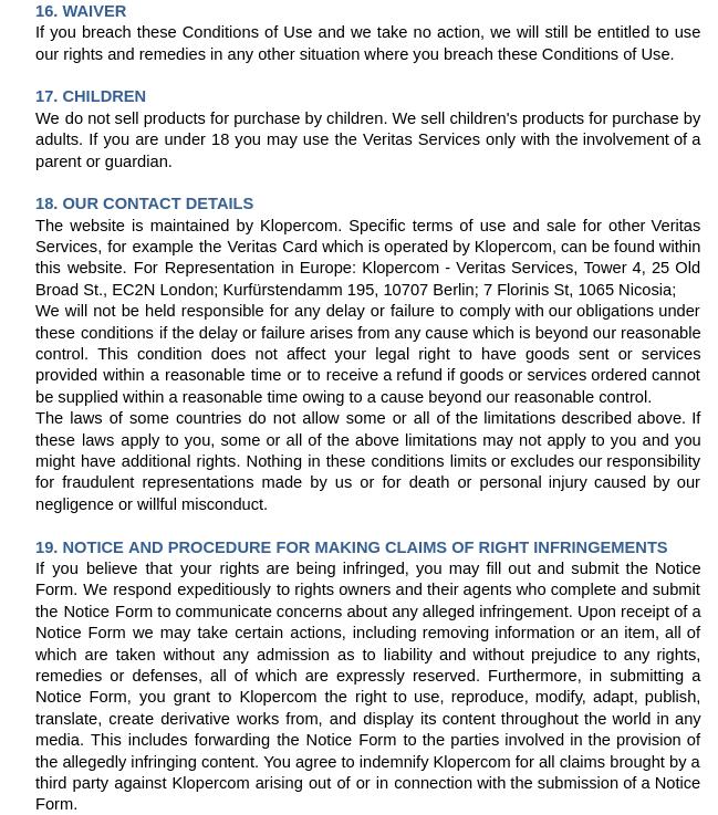 Veritas conditions of use