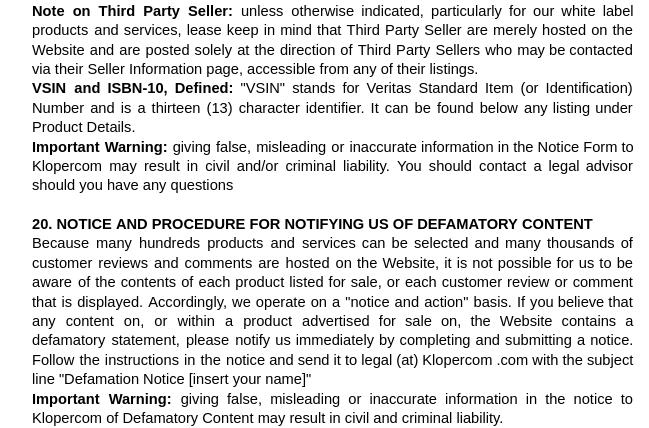 Veritas conditions of use